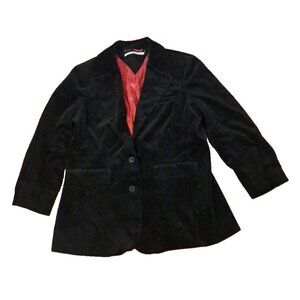 Womens Vintage Tommy Hilfiger Velvet Blazer Jacket Black Red Satin Lining M